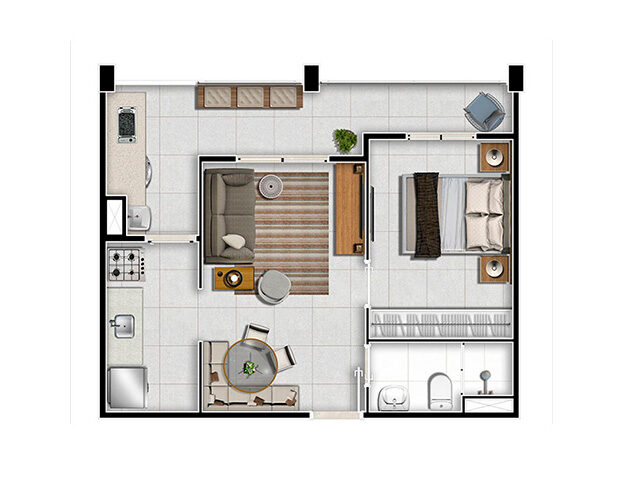 1 dorm com terraço 42m². Aptos finais 3 e 4 - 3º-Pavimento (Torre 8)