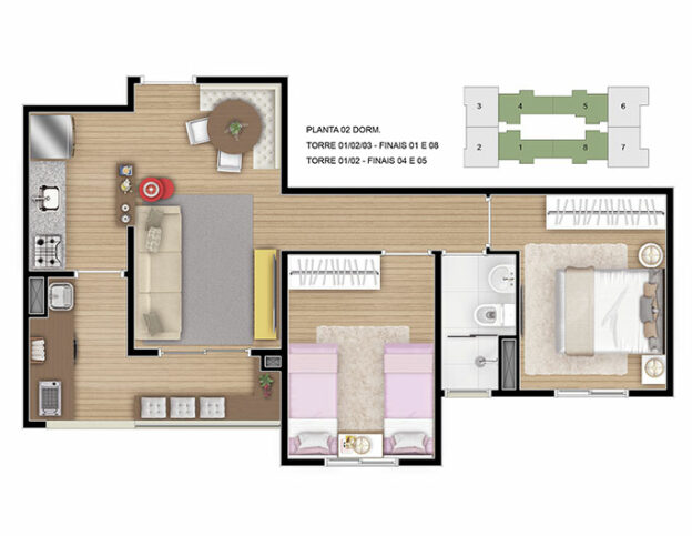 2 Dorms. - 48m² - Meio