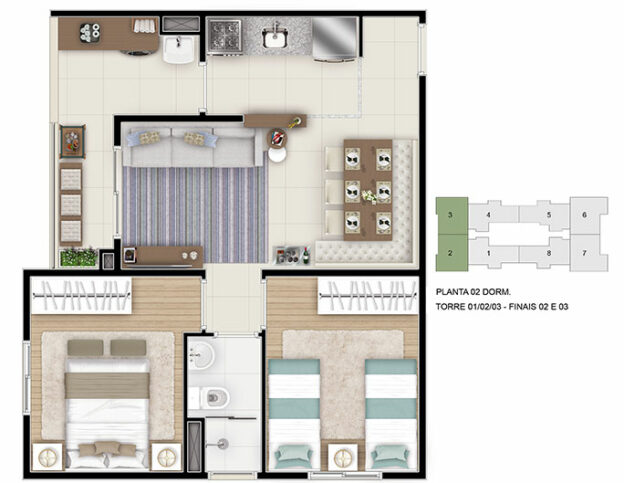 2 Dorms. - 48m² - Ponta