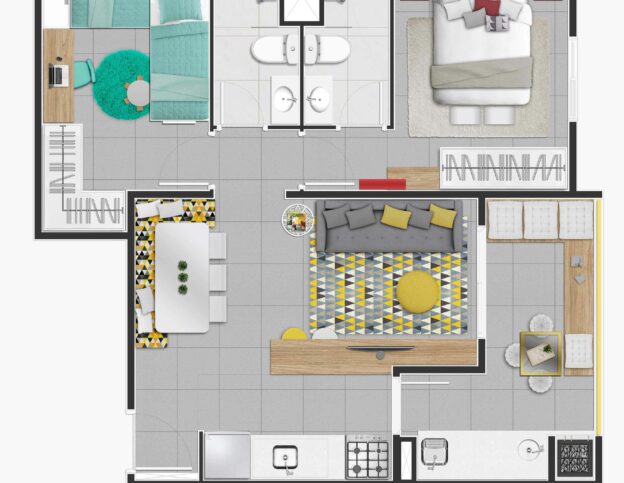 Planta Tipo 2 Dorms. (c/ 01 suíte) – PONTA (Finais 01, 02, 04, 05).