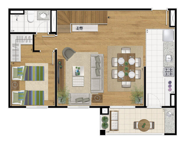 Duplex Inferior 2 dorms. com opção 2 suítes