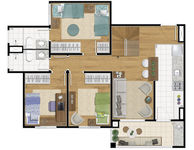 Duplex Inferior com opção de 4 dorms.